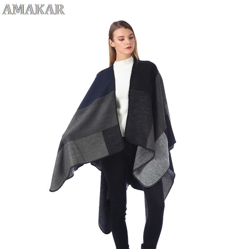 Sciarpe di Cashmere geometriche di marca di lusso poncho scialli caldi e avvolge Pashmina mantelle spesse coperta sciarpa invernale da donna