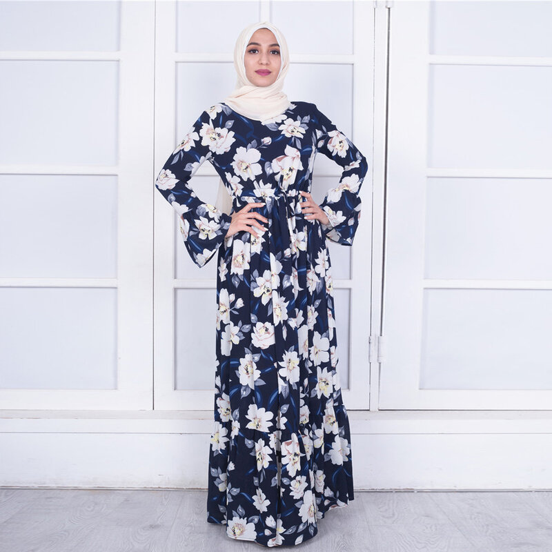 Nahen Osten Arabischen Dubai Islamische Kleidung Würdevoll Weibliche Blume Öffnen Abaya 2021 Retro Elegante Satin Robe Weibliche