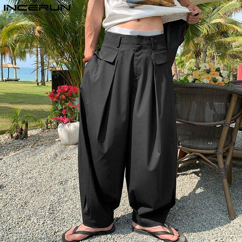 INCERUN – pantalon drapé ample à jambes larges pour homme, vêtement décontracté de Style coréen, à la mode, nouvelle collection 2021, S-5XL