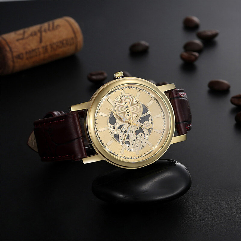 Relógios masculinos de alta qualidade marca de luxo soxy clearance relógios de boa qualidade moda xfcs correias de couro relógio de pulso simples designer