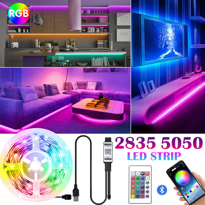 Bluetooth RGB 5050 2835 LED Strips Light Infrared Controller Flexible Tape Decoration BackLight Lamp Night Luminous String TV PC