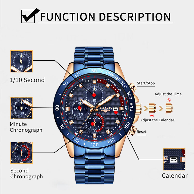 Men Best Gift LIGE Fashion Business Men's Watches Top Luxury Brand Stainless Steel Clock male Quartz Watch For Relogio Masculino