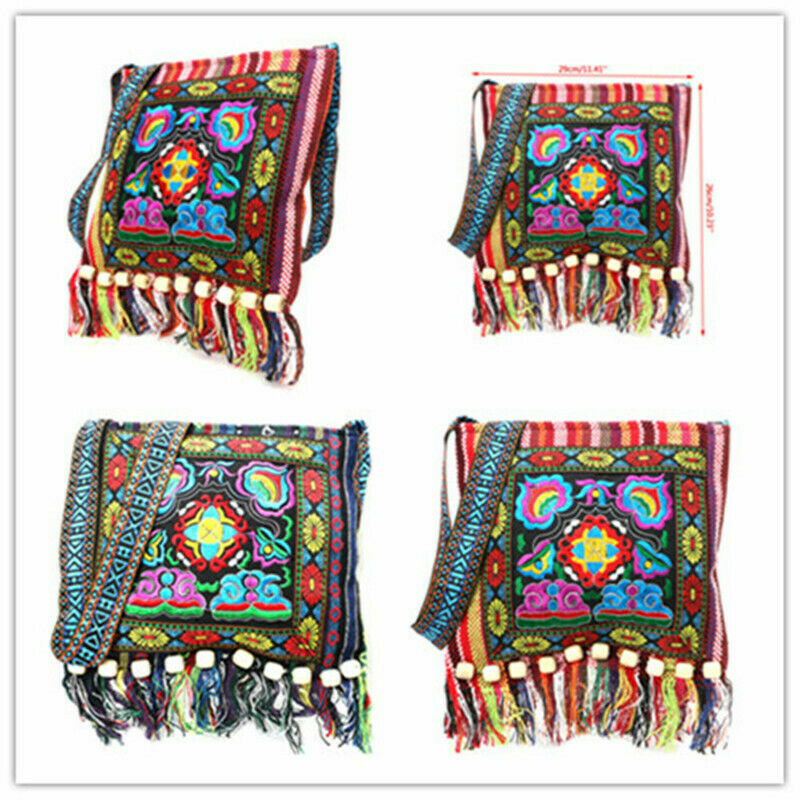 Hmong-bolso de hombro étnico de estilo nacional chino, borla Hippie, bohemio, bordado, Vintage