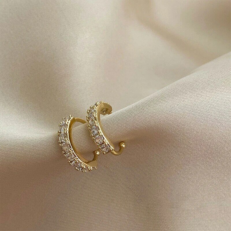 Brinco de orelha de cristal feminino, brinco pequeno piercing de cor dourada em forma de c sem piercing de destaque, presilha para orelha de casamento