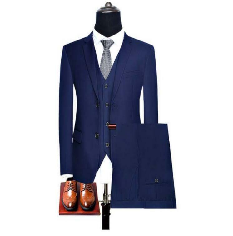 Traje personalizado de corte entallado para hombre, traje de boda de negocios, a la moda, con una sola botonadura (chaqueta, chaleco y pantalones), 2020
