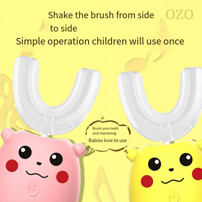 Escova de dentes elétrica sônica para crianças, escova de dentes de silicone macio, padrão de desenho animado, totalmente automática, escova de dentes elétrica infantil