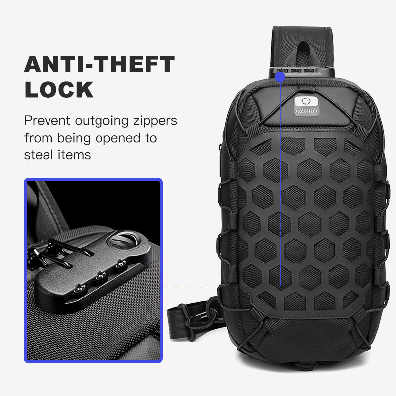 OZUKO – sac à bandoulière multifonction Anti-vol pour homme, sacoche de poitrine imperméable, chargeur USB