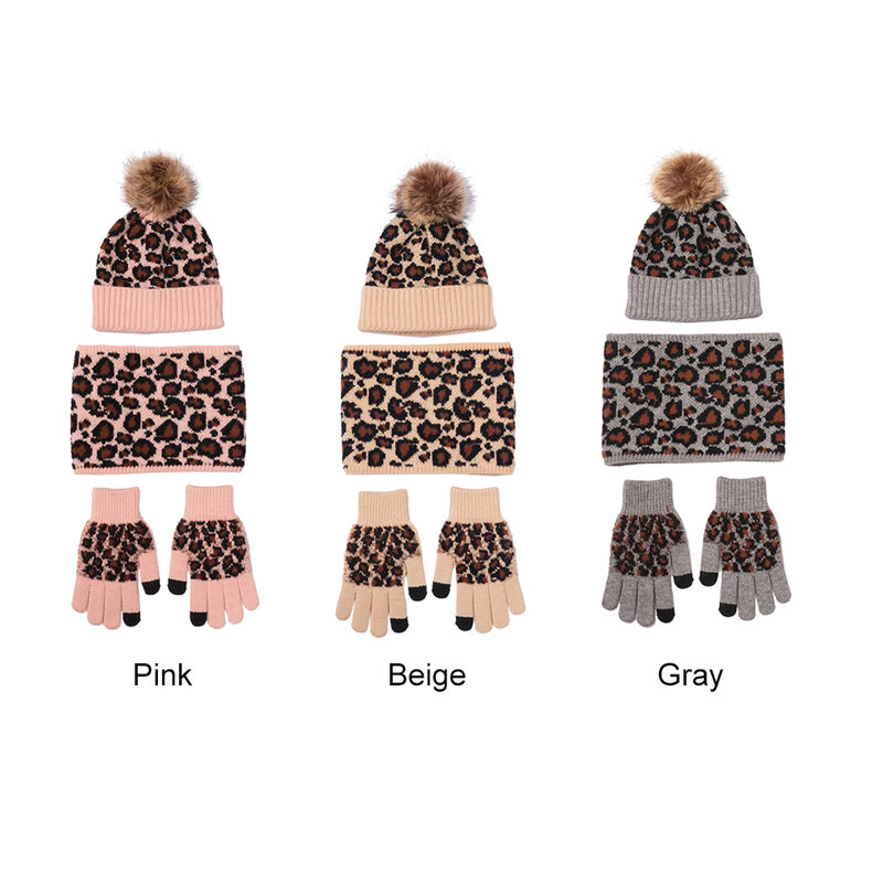 Bufanda térmica 3 en 1 para mujer, conjunto de guante y gorra con estampado de leopardo suave, a prueba de viento y clima frío, para esquiar a diario, moda deportiva, para exteriores