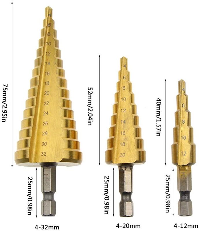 3Pcs Hss Titanium Boor 4-12 4-20 4-32 Boren Power Tools Metalen Hoge snelheid Staal Hout Hole Cutter Kegel Boor