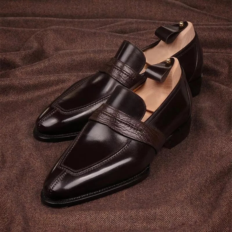 Sapatos masculinos deslizamento em mocassins sapatos de festa primavera outono escritório couro do plutônio simplicidade sólida dedo do pé redondo para hombre kz302