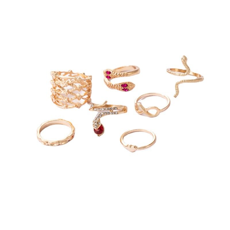 Женское кольцо в виде змеи, с кристаллами, 7 шт./компл.