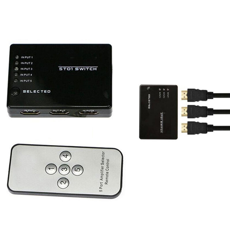 MINI Splitter 3 Port Hub Box Auto Switch With Remote Control Output  Switcher 3D 1080p For HDTV XBOX PS3