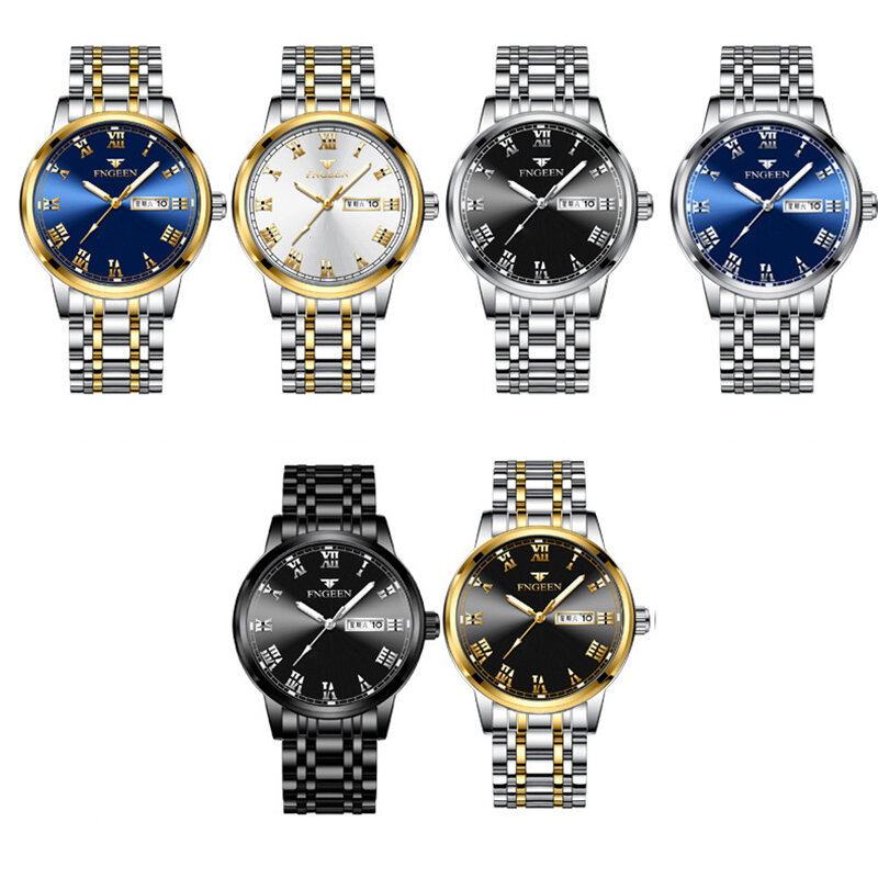 New Men Quartz Watch Waterproof Electron Clock Coated Glass Window Stainless Steel Strap Sport Wrist Watches for Man