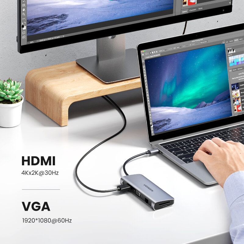 HUB USB C 10 In 1 USB Type C To HDMI 4K USB 3.0 VGA PD 3.5Mm Full chức Năng Trung Tâm Cho MacBook/Pro/Air iPad Pro HUB USB C