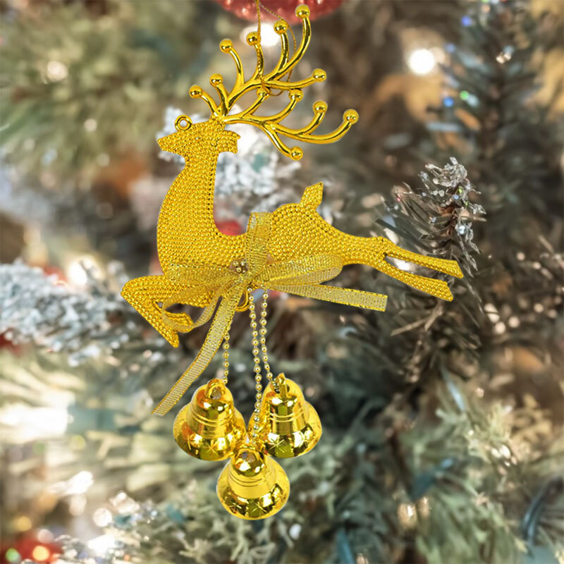 1 قطعة الذهب الفضة الرنة PVC الأيائل عيد الميلاد شجرة قلادة حلية لطيف الغزلان مع جرس DIY عيد الميلاد ديكور الاطفال هدية نافيداد نويل