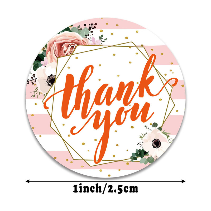 500Pcs/Roll 1.5 Inci Merah Muda Terima Kasih Stiker Bunga Bulat Seal Label untuk Pernikahan Dekorasi Stiker Hadiah Mainan paket