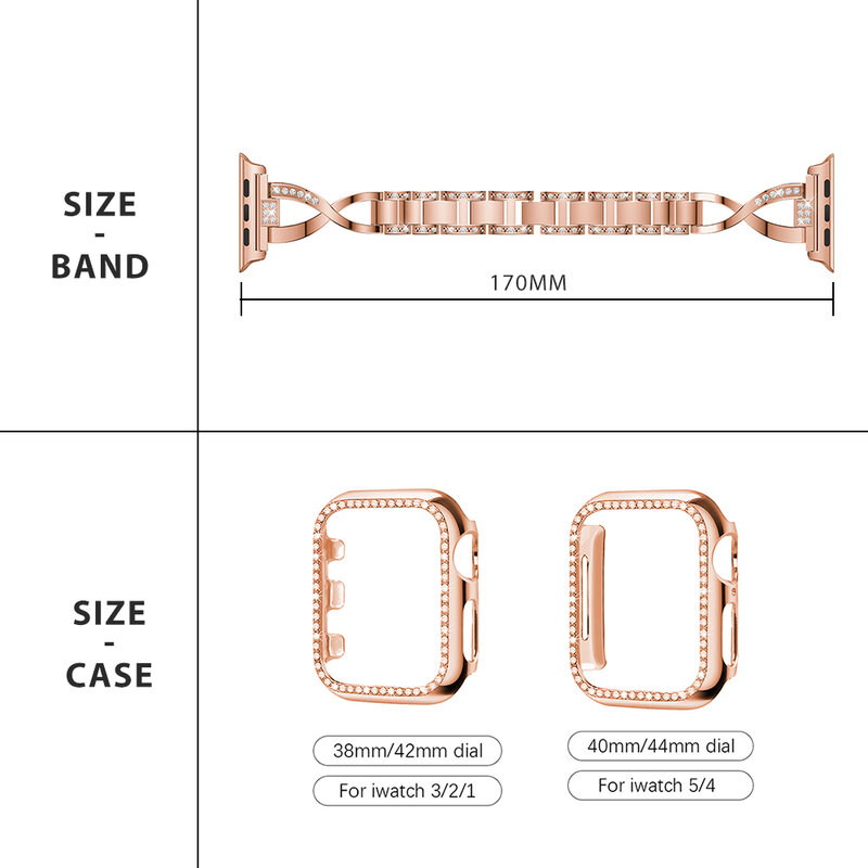 Diamond Band + case For Apple Watch 40mm 44mm 38mm 41 45mm 42mm iWatch series se6754321 bracelet stainless steel strap watchband