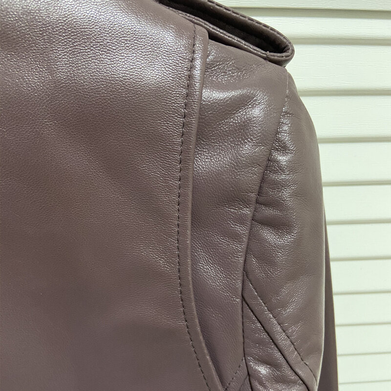 Lilac Lady's Genuine Leather Jackets Show Thin Women Sheepskin Coat Lapel Factory