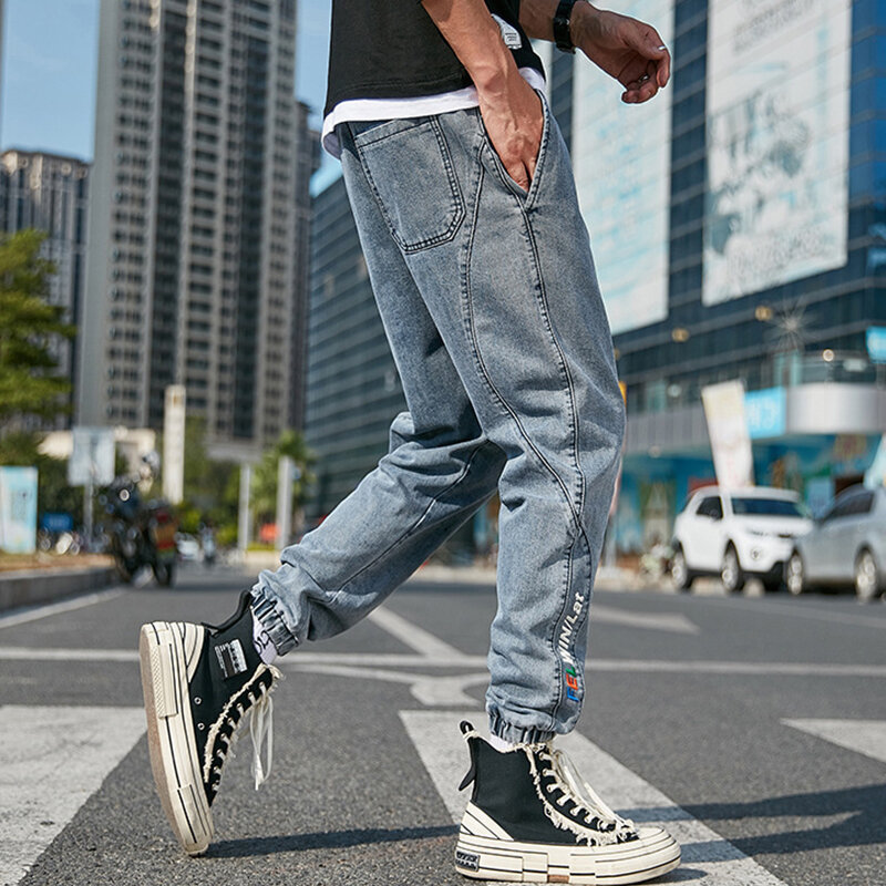 Calça jeans masculina plus size, estilo de rua, baggy, com vários bolsos, para inverno