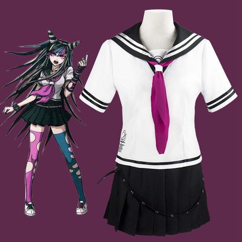 Perruque de Costume de Cosplay pour femmes et filles, Anime Super Dangan Ronpa 2 Danganronpa Ibuki Mioda, uniforme scolaire Jk, ensemble de jupe de Costume de marin