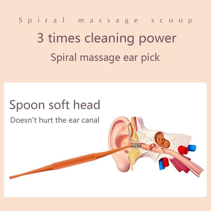 Fori per orecchie in Silicone pulizia cera rimozione cucchiaio portatile Earpick Head 360 gradi Comfort Ear Massage Set di scavo