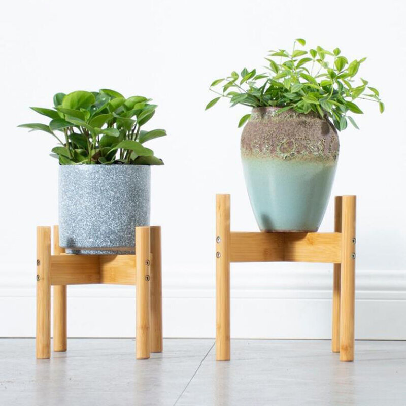 Portable Single Bay Bamboo Flower Stand Durable Four-legged Vase Flower Pot Slip Bracket Mini Plant Pot Holder Plant Pot Shelf