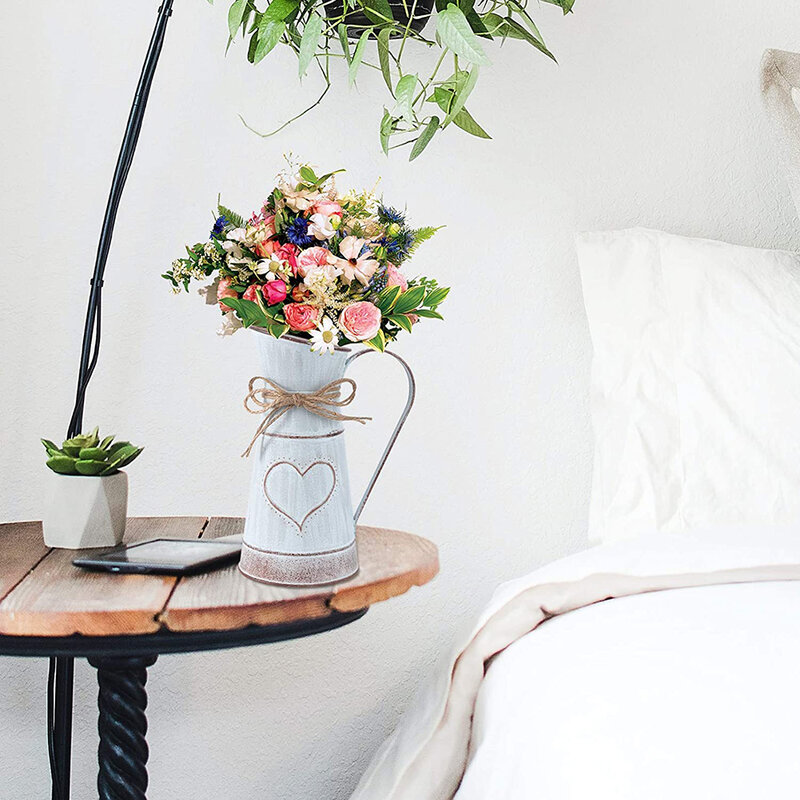 Vintage metalowy wazon sfatygowany szykowny pulpit suszony kwiat może wiadro uchwyt domu ślub rustykalny pojemnik Craft