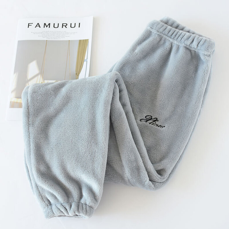 Male winter flannel pajama pants thickening coral fleece mink fleece thermal plus size solid rububer band sleep bottom trousers