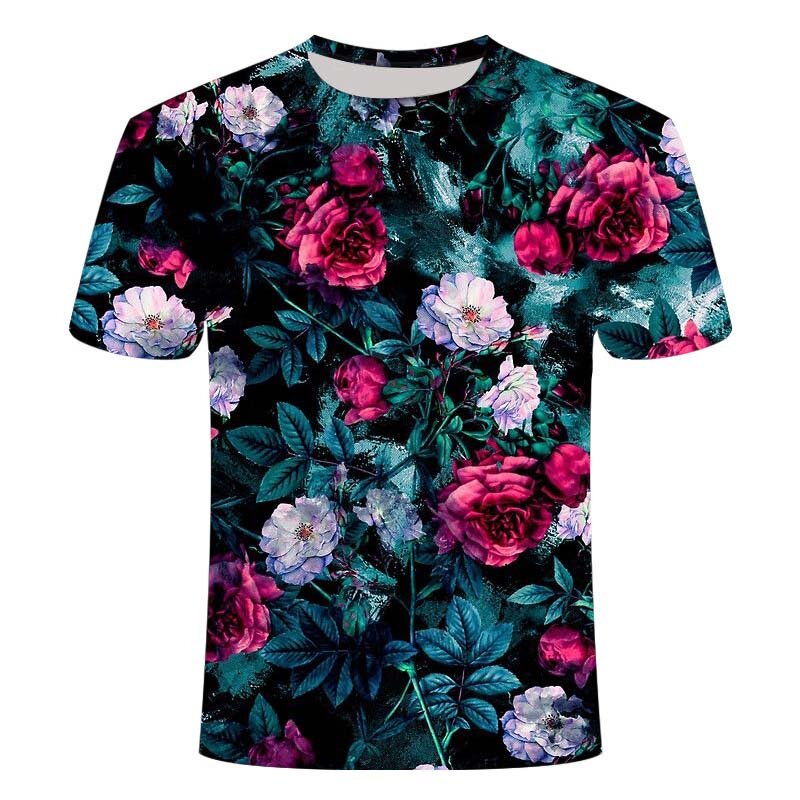 2021 Summer Men's Rose Flower 3D Printing T-shirt Fashion Summer Short Sleeve Men's Casual Comfortable 3DT Shirt
