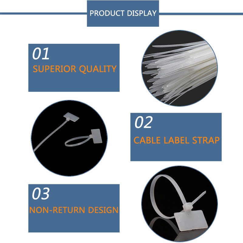Attaches de câble en Nylon autobloquantes, étiquette de marquage, en plastique blanc, assorties, fermeture éclair, largeur 3-4mm, longueur 100-200mm