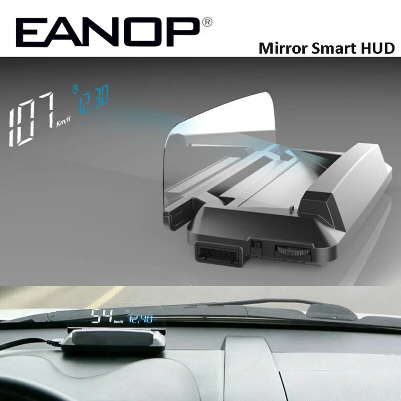 Eanop m20 espelho hud head up display auto hud obd2 projetor de velocidade do carro kmh mph velocímetro detector consumo de óleo
