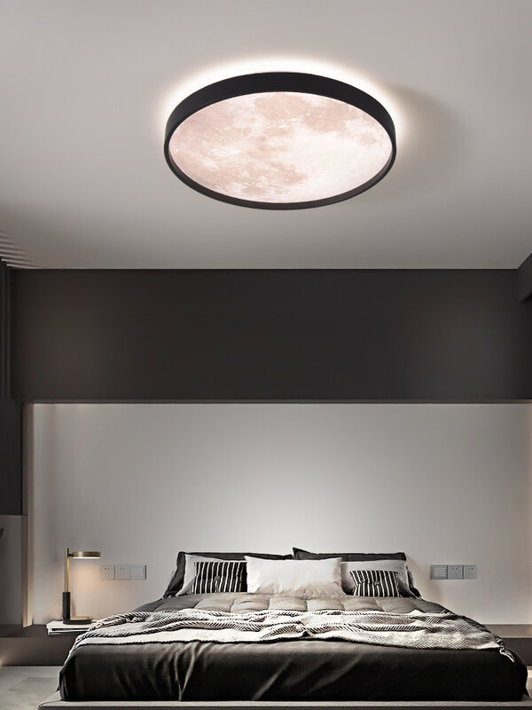 Plafonnier LED en forme de lune, en acrylique, montage en surface, disponible en noir et en blanc, pour chambre à coucher, salon, bureau, couloir, escalier