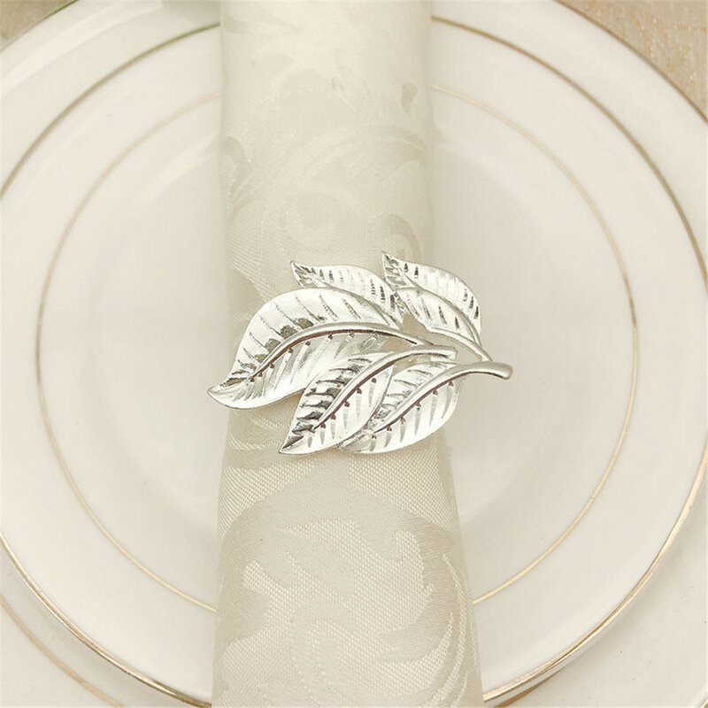 6Pcs Western Restaurant โลหะ Tree Leaf Napkin แหวน Napkin แหวนผ้าเช็ดปากปุ่มหัวเข็มขัดผ้าขนหนูสำหรับงานแต่งงาน Party Decor