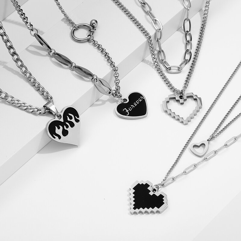 Ожерелье love heart, цепочка 316L, ожерелье из нержавеющей стали, женская мода, цепочка, пламя, сплетение, шипы, ожерелье, цепочка для женщин, ювелир...
