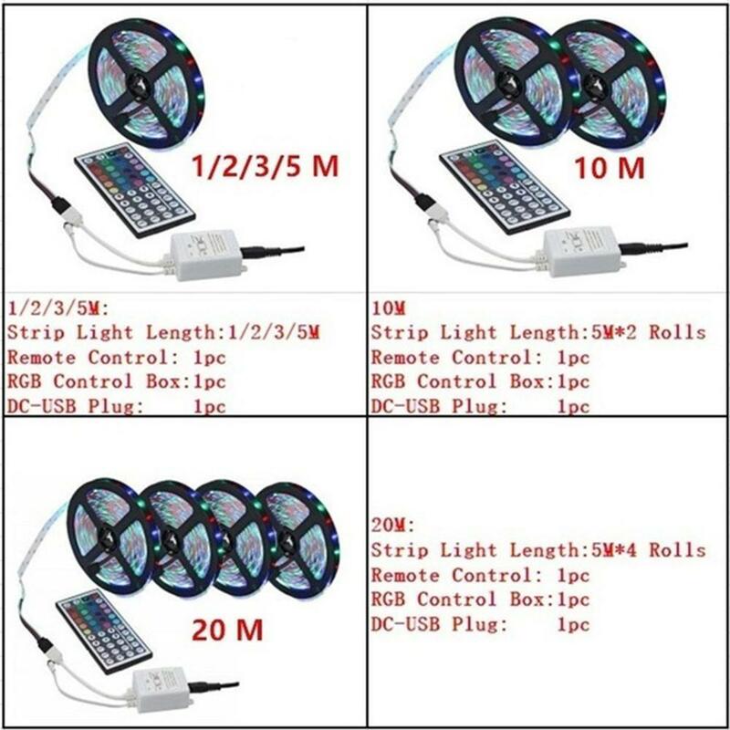 1/3/5/10/20M SMD 3528 LED Strip Light IP33 RGB เทปริบบิ้นเทปยืดหยุ่นโคมไฟ12V RGB Diode IR Controller Adapter