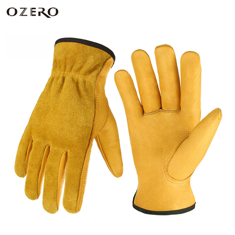 OZERO-guantes de trabajo de cuero de vaca para hombre, seguridad para conductores, trabajadores de soldadura, caza, jardinería, hogar, 1008