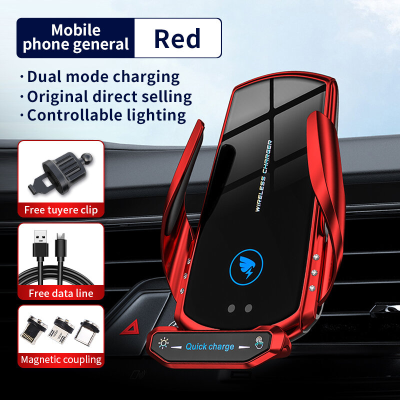 Suporte automotivo multifuncional para celular, carregador com ventosa e sensor automático sem fio para iphone e android
