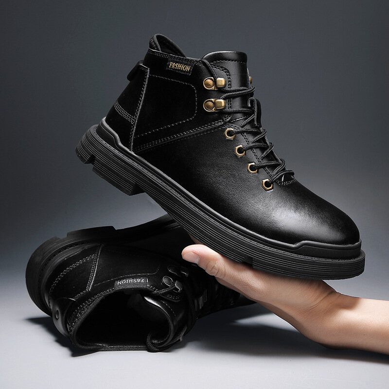 Zapatos De trabajo clásicos para hombre, calzado redondo De cuero PU, a granel, con cordones, KF814