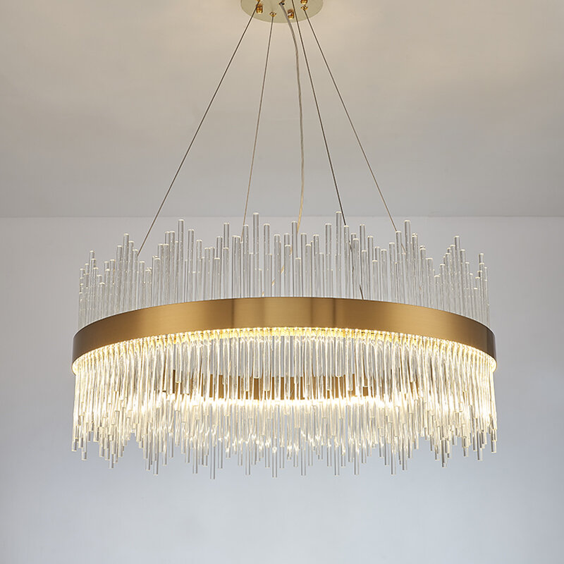 Artpad Round Crystal Chandelier Kitchen Lighting Luxury Oval Gold Living Room Chandeliers Lustre Decorative Led Lights