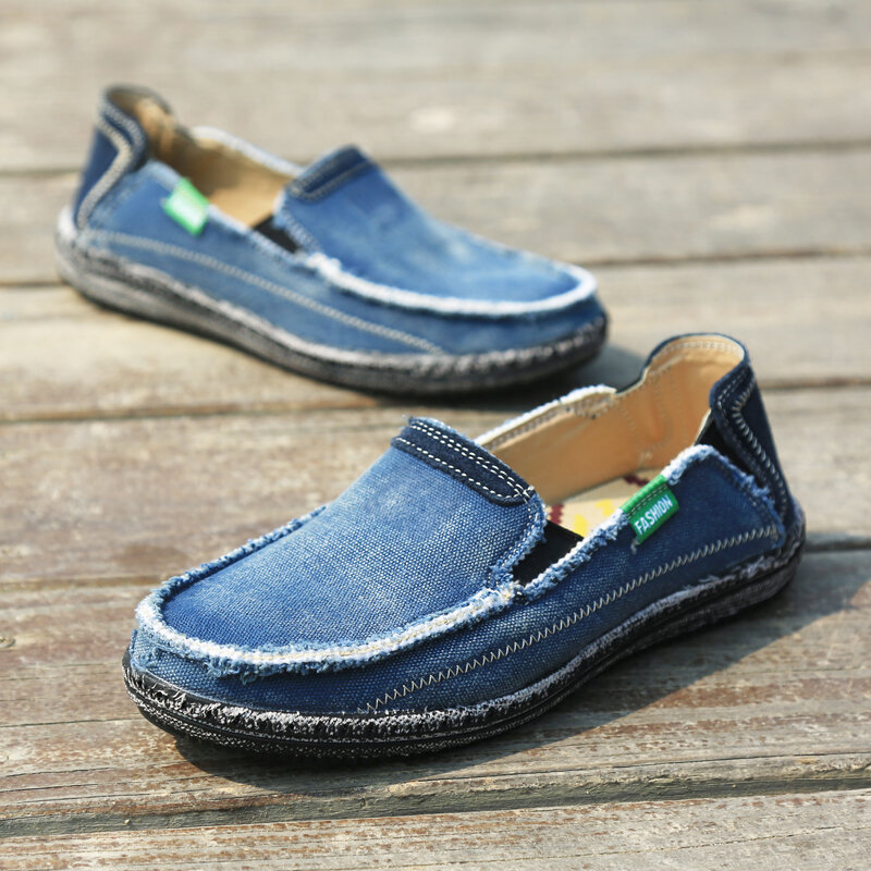 2021 Summer New Men's Denim Canvas Shoes Lightwight Breathable Beach Shoes Fashion Casual Slip-On Soft Flat Loafers Big Size Hot