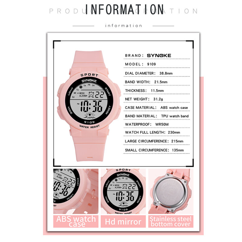 Synoke Fashion 50M Waterdicht Studenten Kids Horloges Kinderen Jongens Meisjes Digitale Led Alarm Datum Casual Horloges Sport Polshorloge