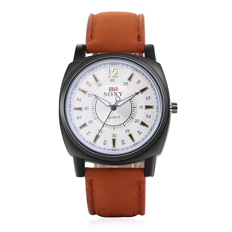 Relógio de couro masculino para fora da porta relógios de quartzo moda relógio de pulso casual mostrador redondo