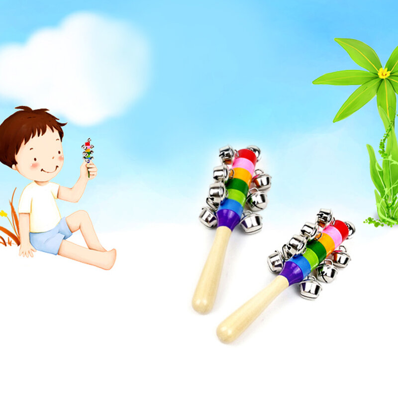 Sonagli per bambini in legno giocattoli maniglia sonagli campane letto manuale massaggiagengive Jingle Bell Toy giocattoli musicali educativi per neonati