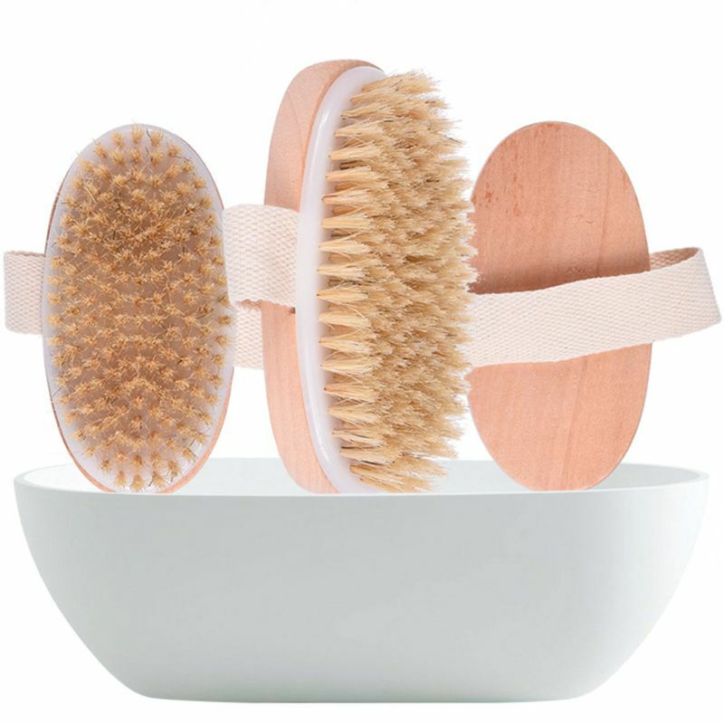 Natural Boar Bristles Dry Body Brush Wooden Oval Shower Bath Brushes Exfoliating Massage Cellulite Treatment Blood Circulation