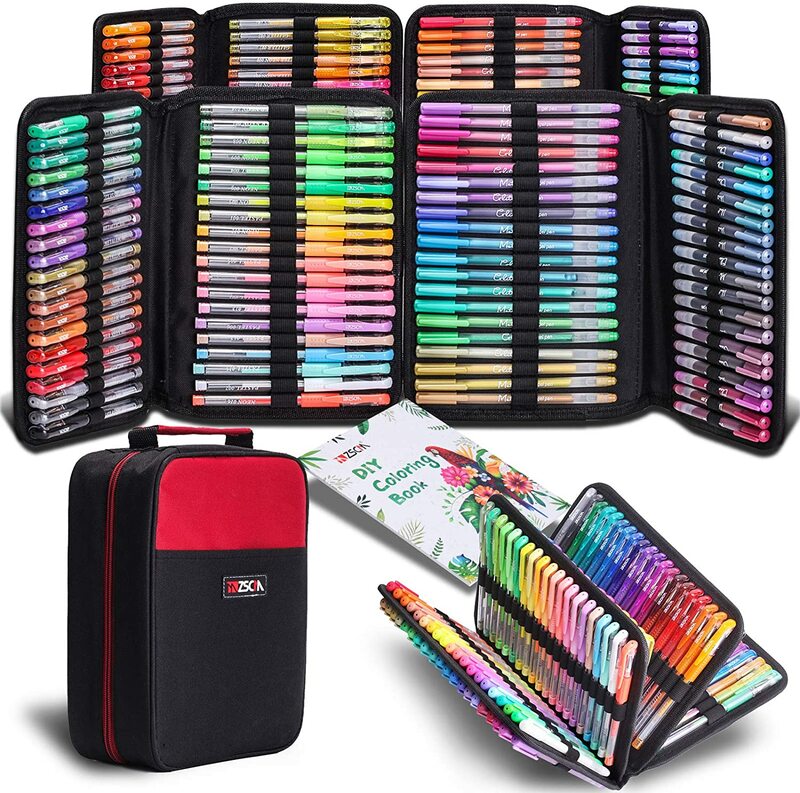 Zscm 12to 160 gel canetas definir suprimentos de arte adulto livros para colorir incluem 88 glitter neon marcador metálico 72 ponta fina fineliner canetas