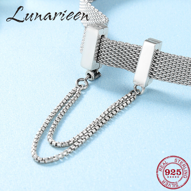 2019 moda 925 srebro kwadratowe klipsy łańcuch bezpieczeństwa koraliki Fit oryginalny odbicie klip Charm bransoletka biżuteria