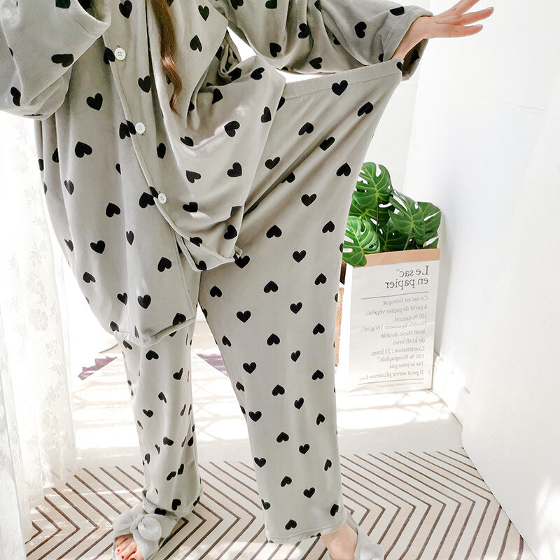 Pijama de veludo feminino de médio comprimento, roupa de espreguiçadeira grossa sem fiapo, tamanho grande, pijama de menina grossa 200 jin inverno
