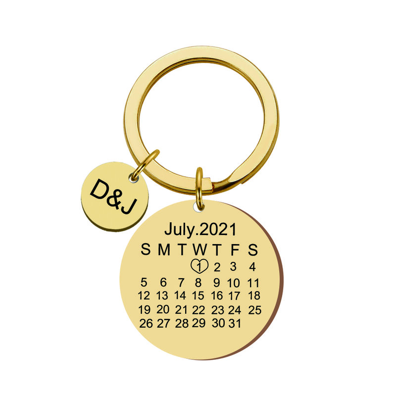 Personalized Calendar Keychain Women Men Custom Special Day Date Name Initial Key Rings Couples Lovers Boyfriend Girlfriend Gift