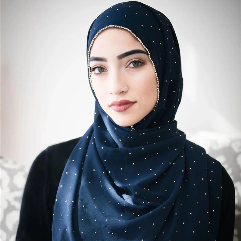 Luxury Drling Pearl ชีฟองผ้าพันคอผ้าพันคอผ้าพันคอนุ่มยาวผ้าพันคอมุสลิมสำหรับผู้หญิง Hijab Musulman Femme ผ้าคลุมไ...