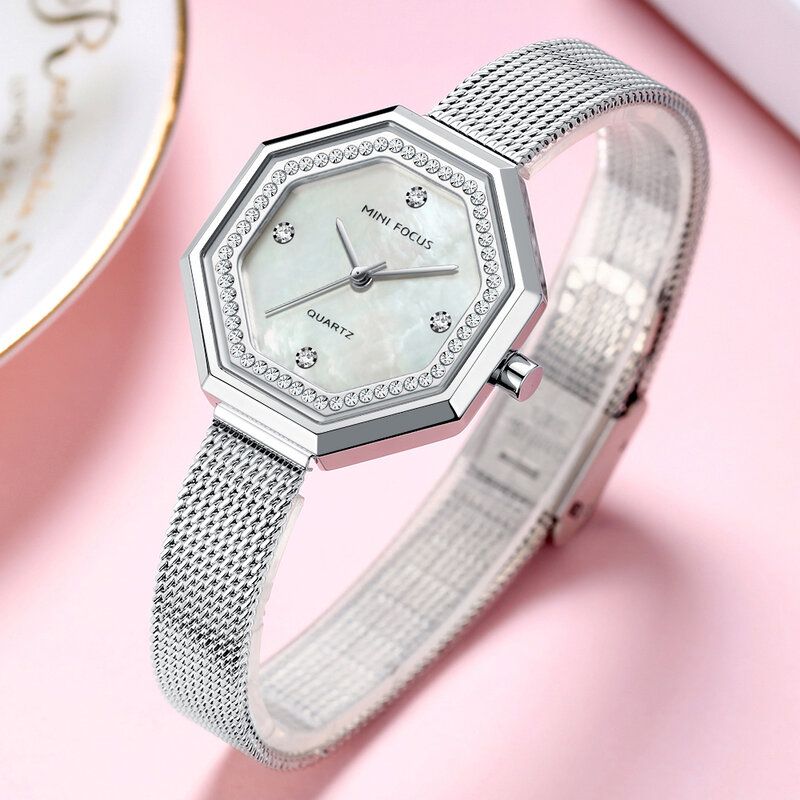 Mini foco senhoras relógios de moda azul relógio para mulher quartzo urbano lazer marca superior relógios malha cinta aço relogio feminino